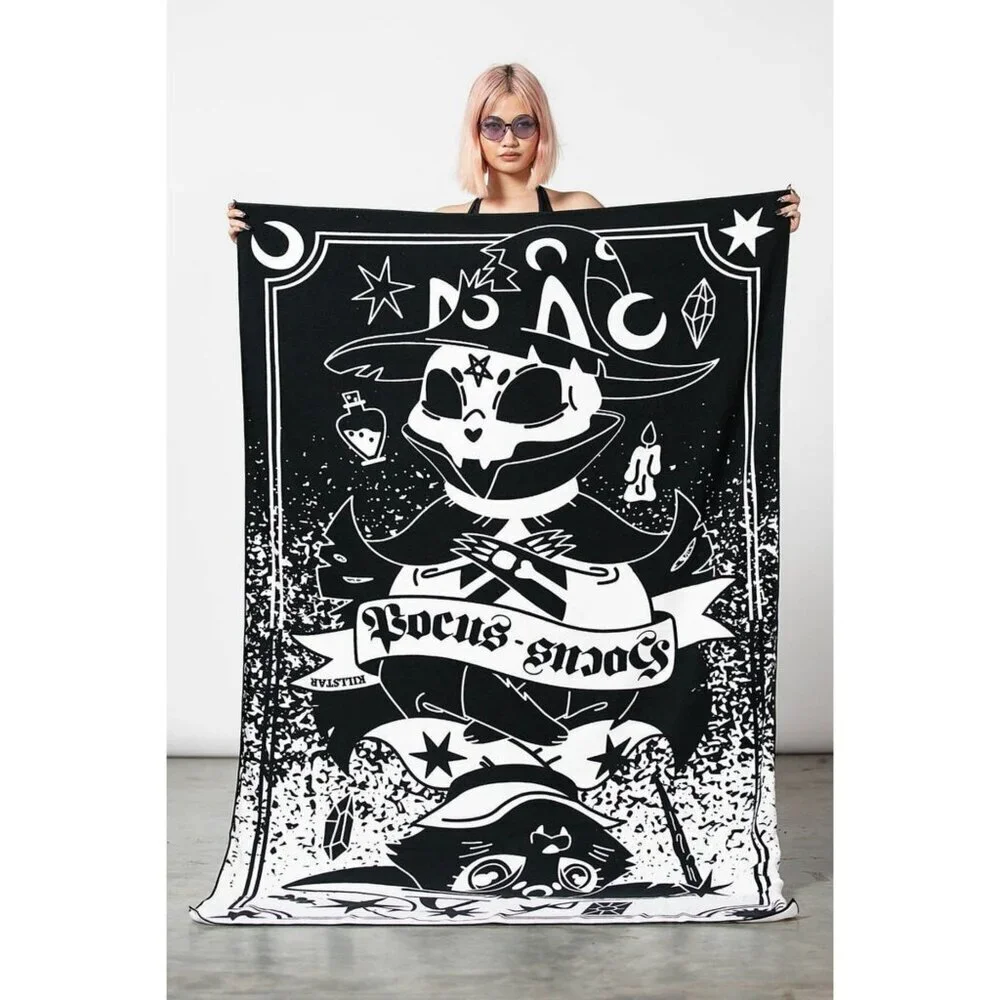 Killstar ✦ Meow-Gical XL Beach Towel ✦ Black White Microfiber Cat Moon Phases